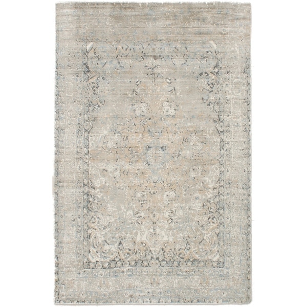 ECARPETGALLERY Hand Loomed Galleria Khaki Silk Rug - 5'0 x 8'0