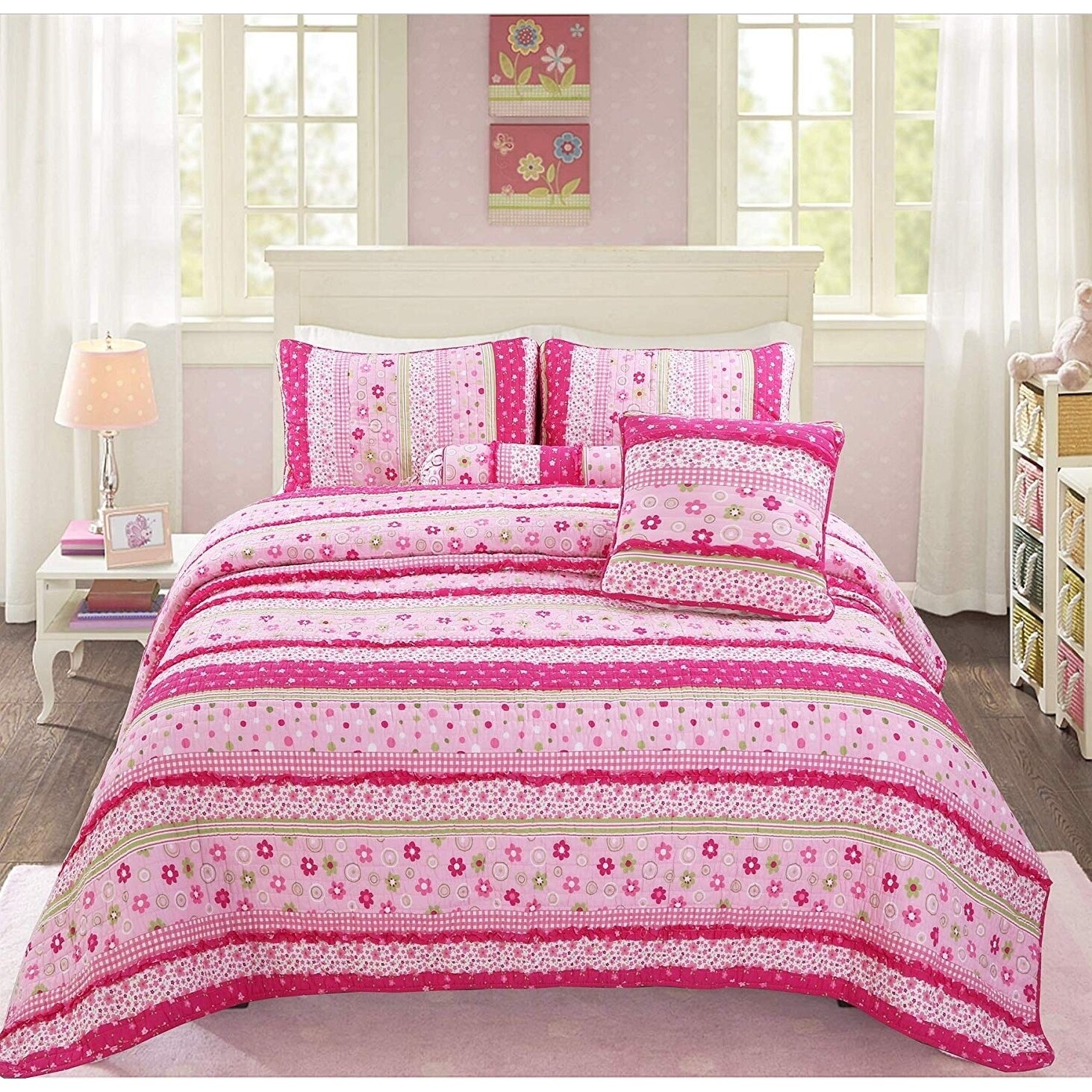 Shop Cozy Line Silvia Pink Polka Dot Lace Reversible Cotton Quilt