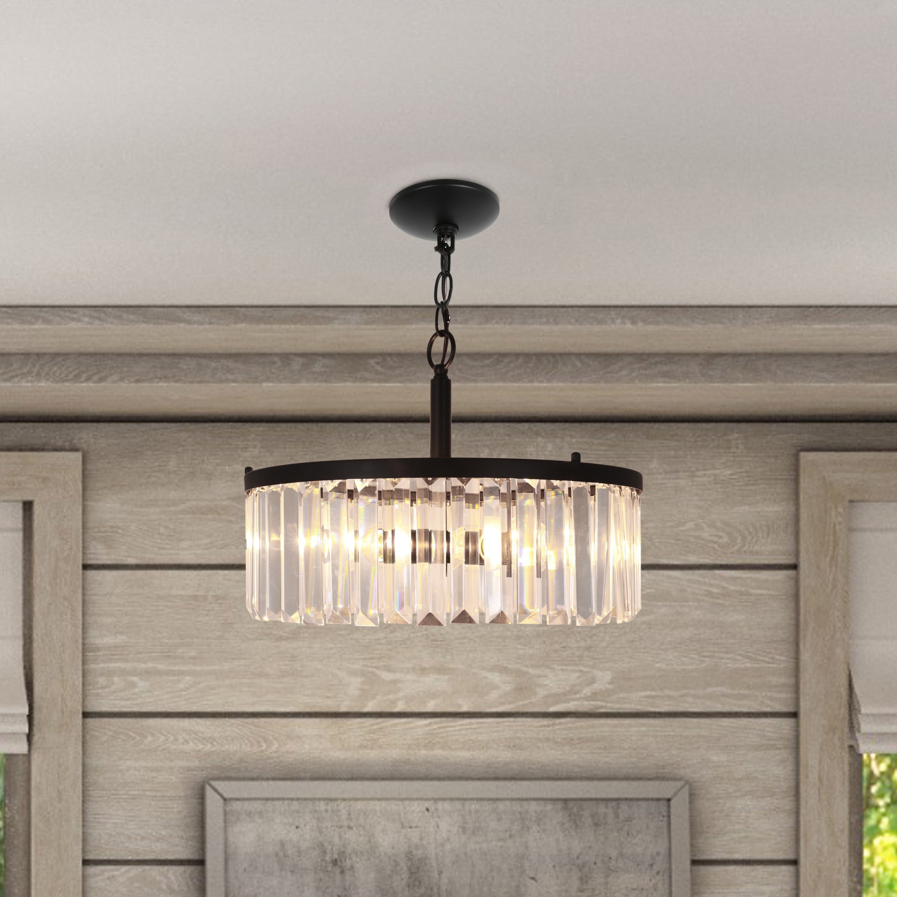 Aniston Steel and Crystal 4-Light Pendant - Black - Chandeliers For Bedrooms by Overstock.com