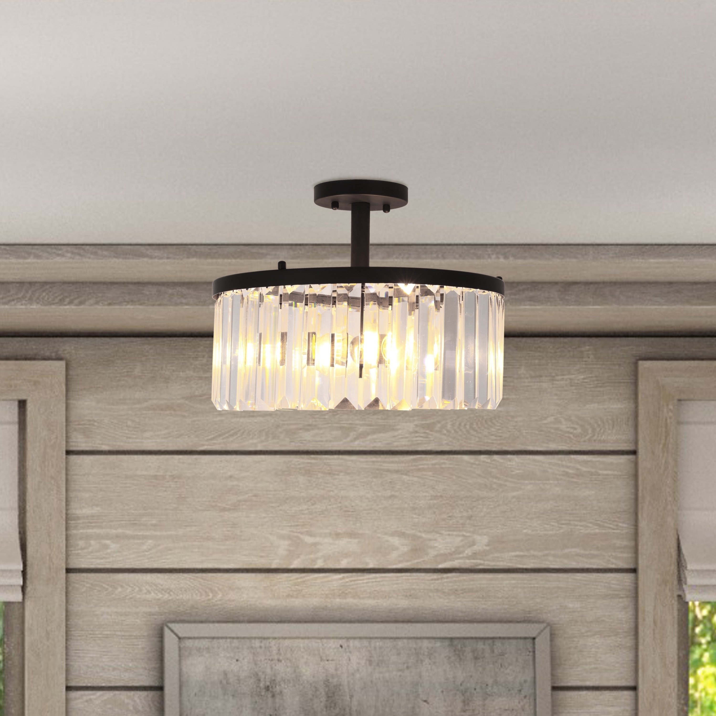 Aniston Steel And Crystal 3 Light Convertible Semi Flush Or Flush Mount Ceiling Light