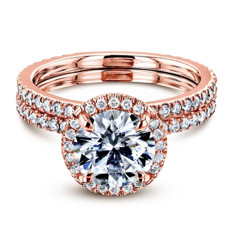 Annello by Kobelli 14k White Gold 2 1/5 CTW Round Moissanite and Diamond Floating Halo Bridal Rings Set - Color Options