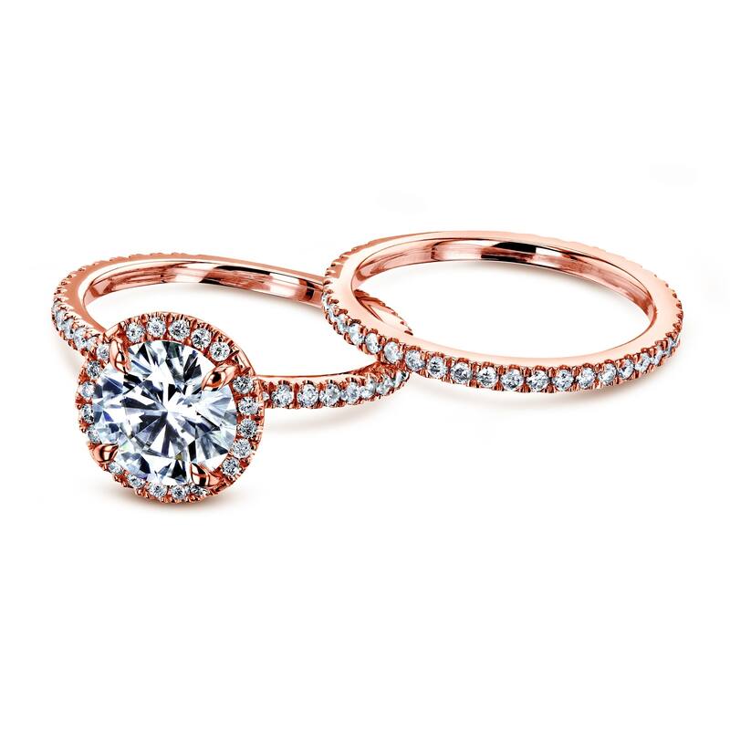 Annello by Kobelli 14k White Gold 2 1/5 CTW Round Moissanite and Diamond Floating Halo Bridal Rings Set - Color Options