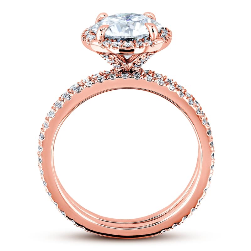 Annello by Kobelli 14k White Gold 2 1/5 CTW Round Moissanite and Diamond Floating Halo Bridal Rings Set - Color Options