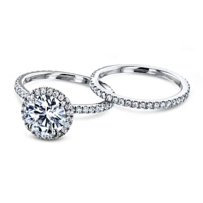 Annello by Kobelli 14k White Gold 2 1/5 CTW Round Forever One Moissanite and Diamond Floating Halo Bridal Set - Color Options