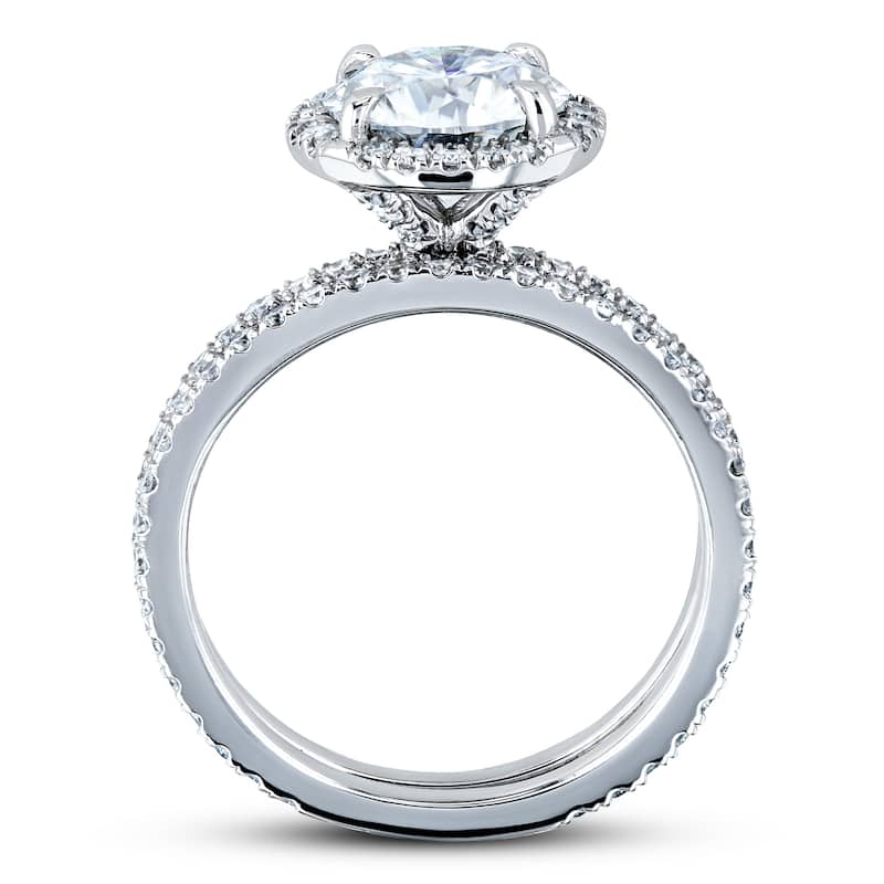 Annello by Kobelli 14k White Gold 2 1/5 CTW Round Forever One Moissanite and Diamond Floating Halo Bridal Set - Color Options