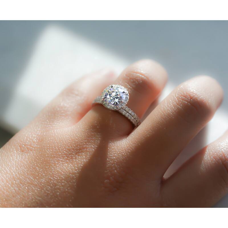 Annello by Kobelli 14k White Gold 2 1/5 CTW Round Forever One Moissanite and Diamond Floating Halo Bridal Set - Color Options