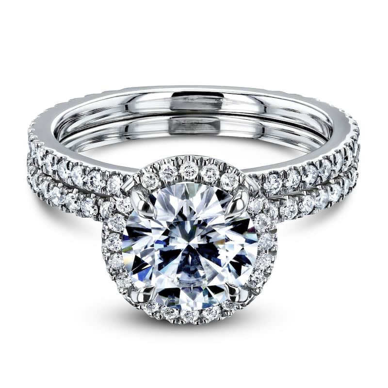 Annello by Kobelli 14k White Gold 2 1/5 CTW Round Forever One Moissanite and Diamond Floating Halo Bridal Set - Color Options