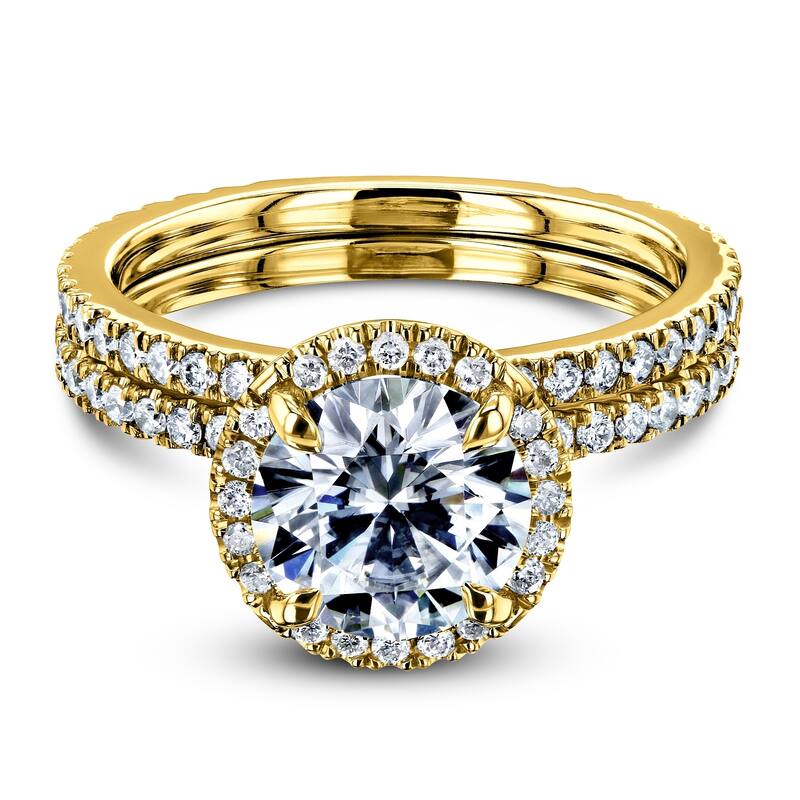 Annello by Kobelli 14k White Gold 2 1/5 CTW Round Forever One Moissanite and Diamond Floating Halo Bridal Set - Color Options