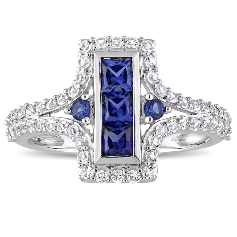 Miadora Sterling Silver Created Blue and Created White Sapphire Bar Statement Ring