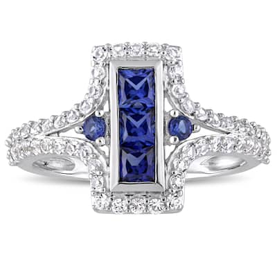 Miadora Sterling Silver Created Blue and Created White Sapphire Bar Statement Ring