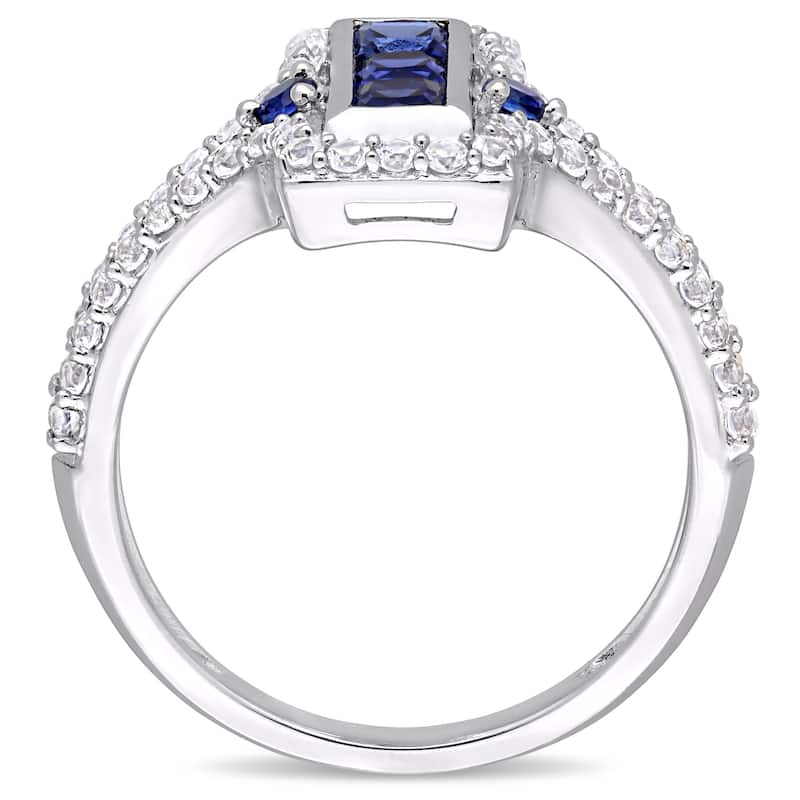 Miadora Sterling Silver Created Blue and Created White Sapphire Bar Statement Ring