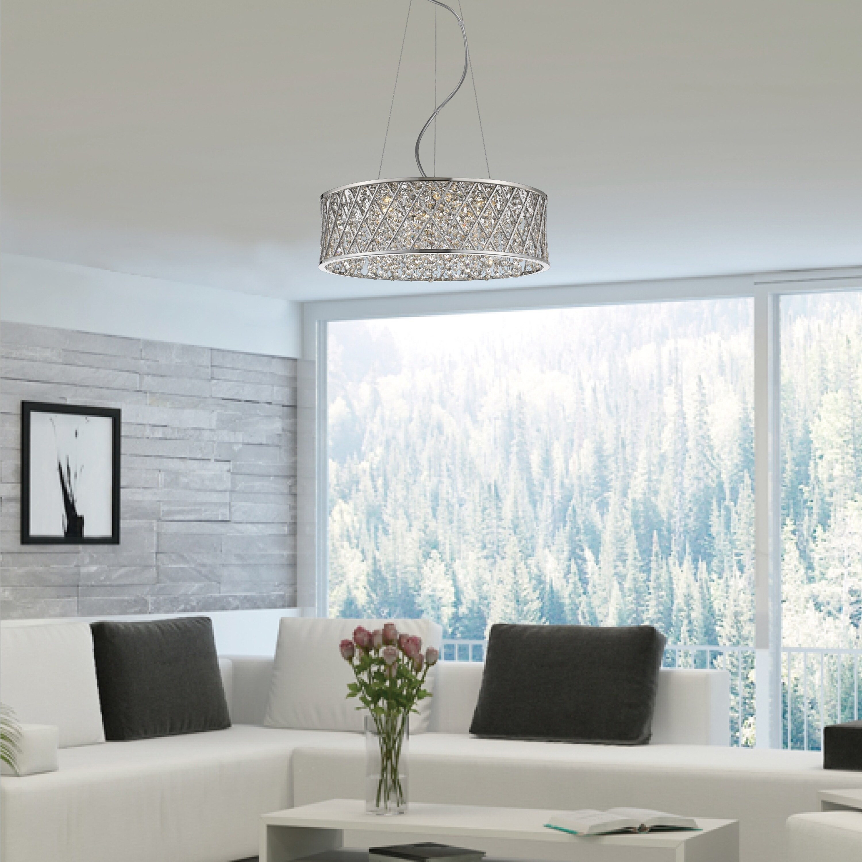 Vada 6 Light LED Steel Drum Pendant with Crystals - Chandeliers For Bedrooms by Overstock.com