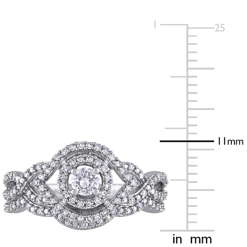 Miadora 1/2ct TDW Diamond Halo Crossover Bridal Ring Set 10k White Gold
