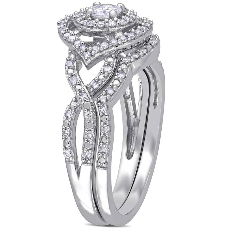 Miadora 1/2ct TDW Diamond Halo Crossover Bridal Ring Set 10k White Gold