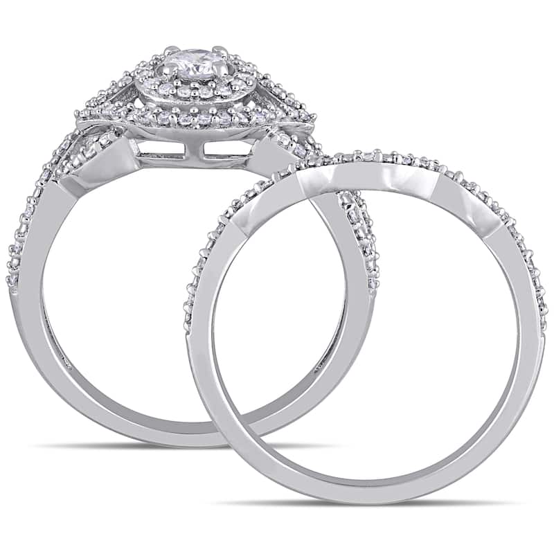 Miadora 1/2ct TDW Diamond Halo Crossover Bridal Ring Set 10k White Gold