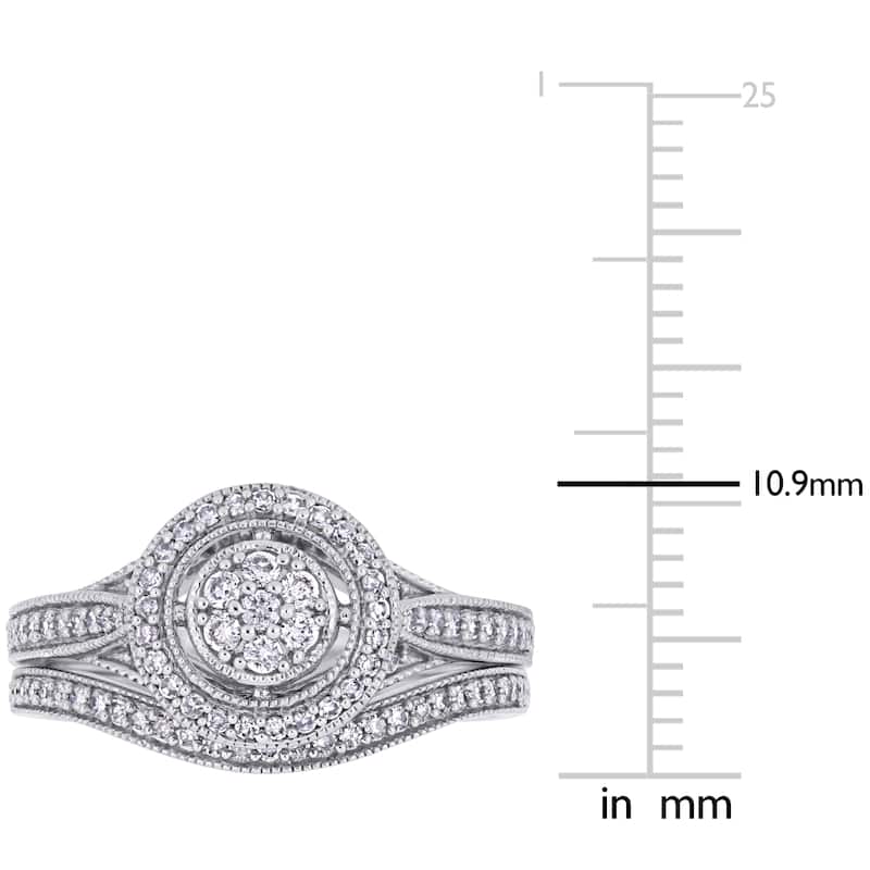 Miadora 10k White Gold 2/5ct TDW Diamond Floral Cluster Halo Bridal Ring Set