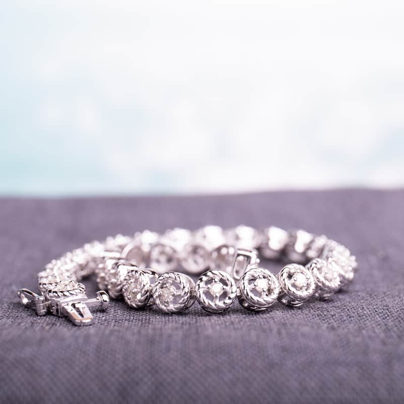 Miadora Sterling Silver 1ct TDW Diamond Tennis Link Bracelet