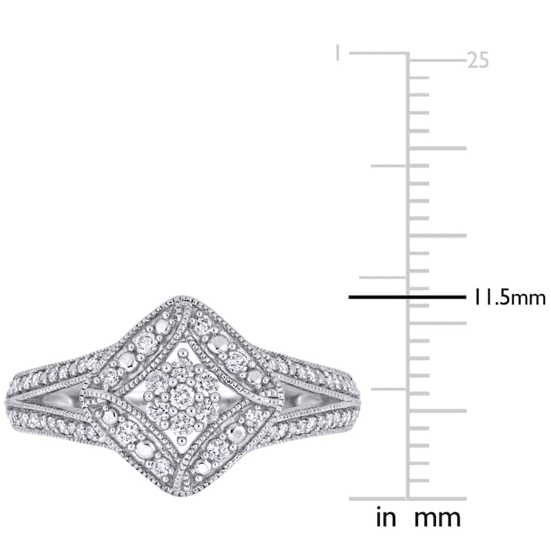Miadora 10k White Gold 1/4ct TDW Diamond Halo Split Shank Engagement Ring