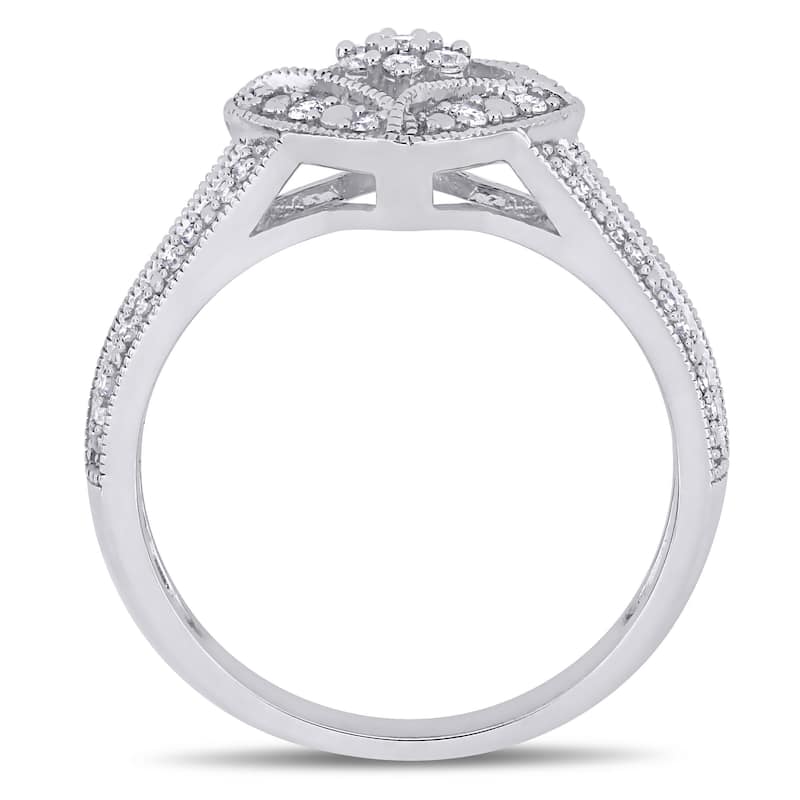Miadora 10k White Gold 1/4ct TDW Diamond Halo Split Shank Engagement Ring