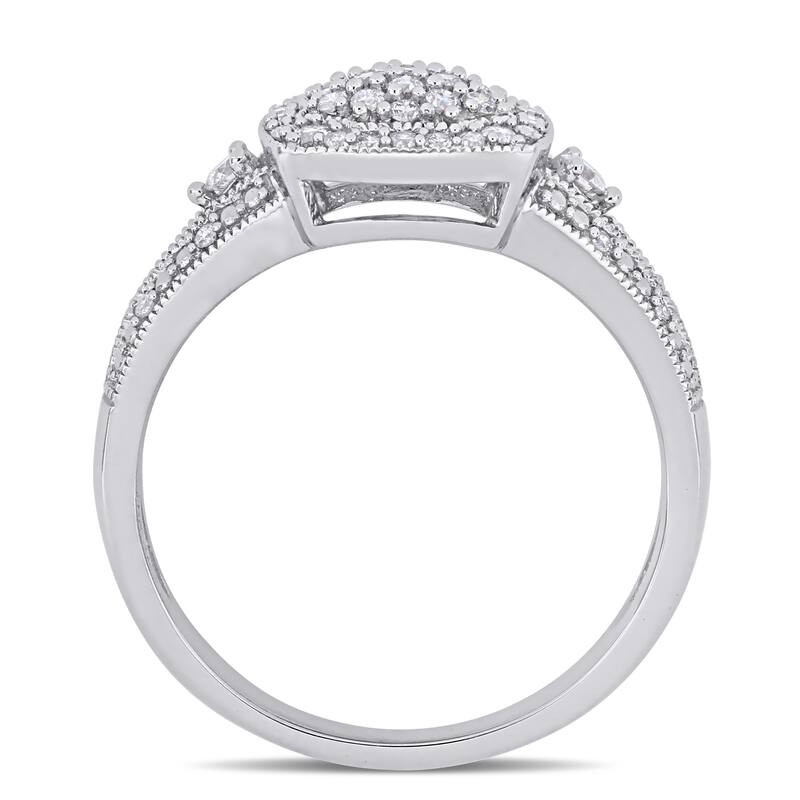 Miadora 10k White Gold 1/3ct TDW Diamond Cluster Square Halo Split Shank Engagement Ring