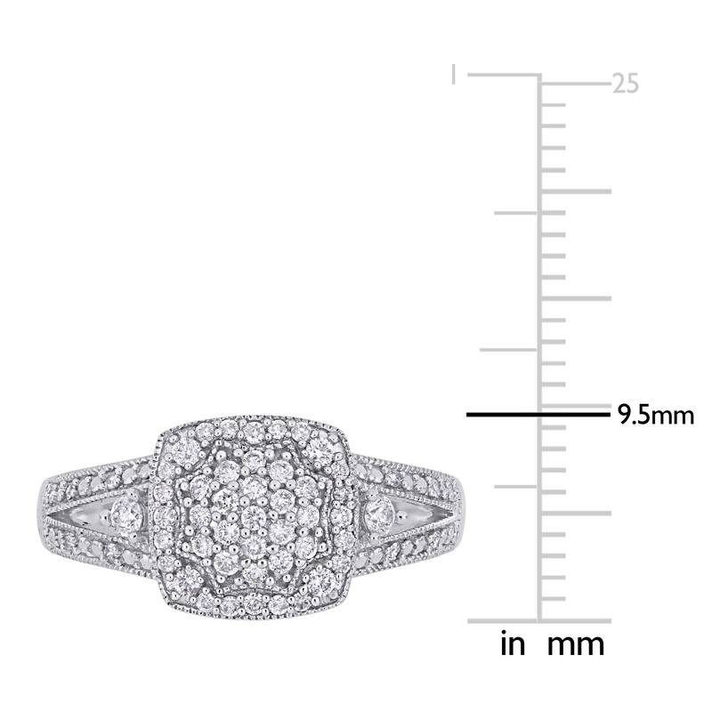 Miadora 10k White Gold 1/3ct TDW Diamond Cluster Square Halo Split Shank Engagement Ring