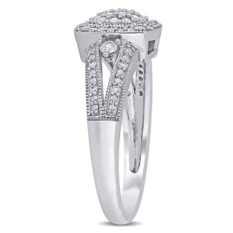 Miadora 10k White Gold 1/3ct TDW Diamond Cluster Square Halo Split Shank Engagement Ring