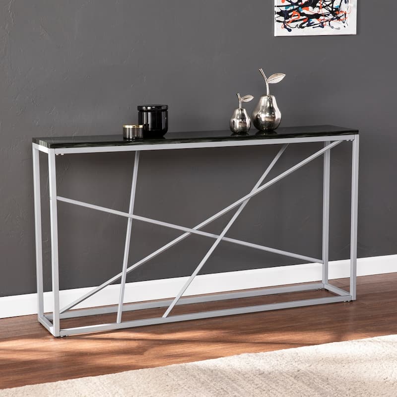 SEI Furniture Sigrid Faux Marble Skinny Console Table - Black