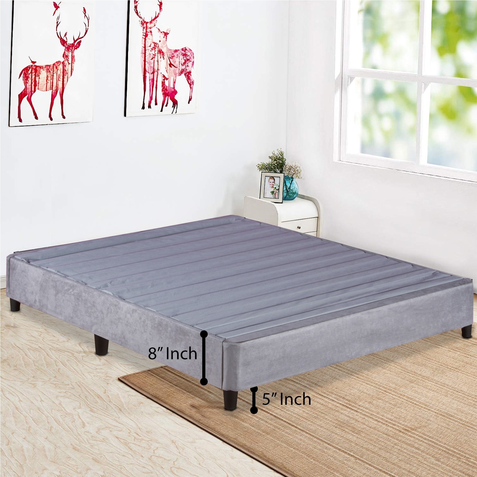 bed with box spring on floor