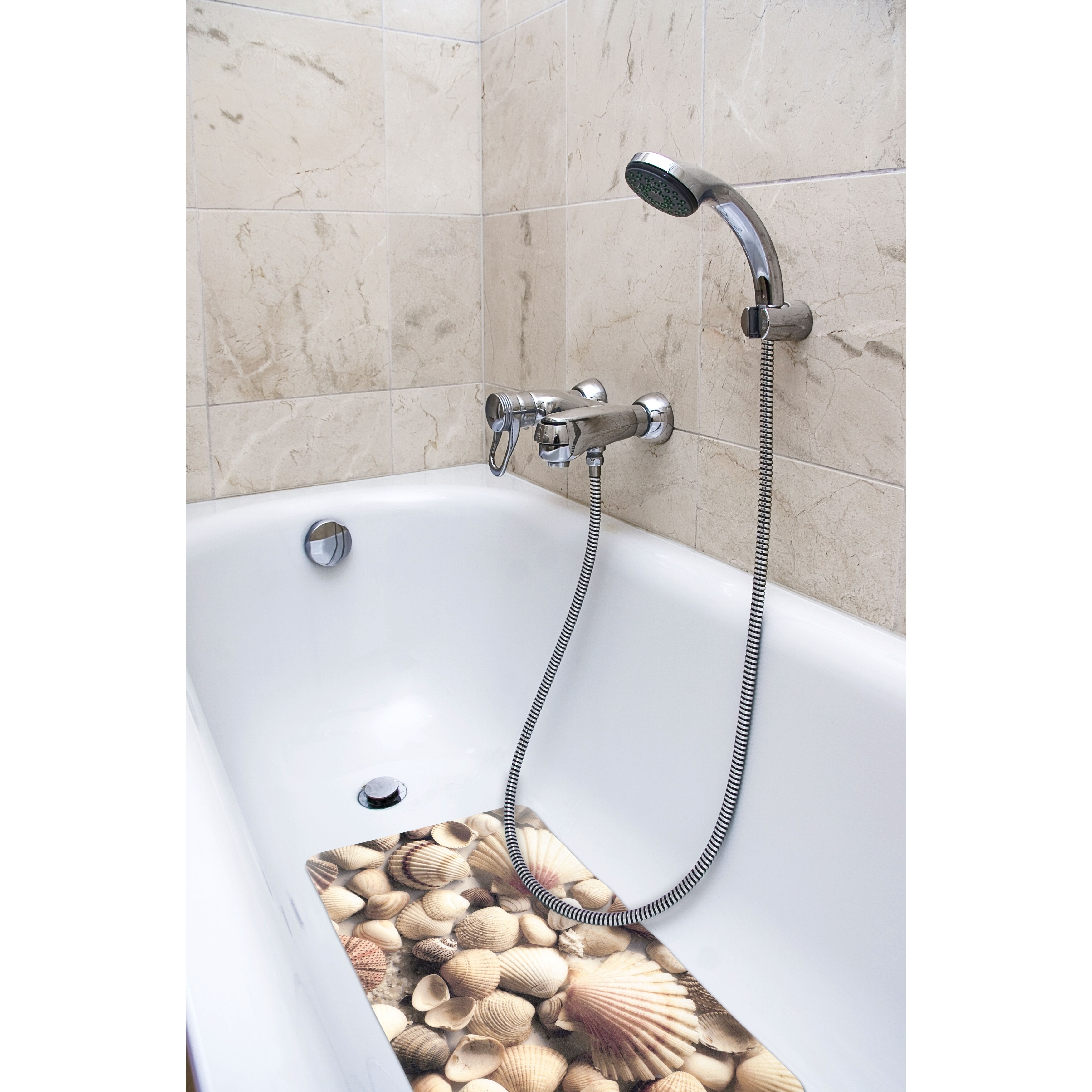 Shop Splash Home Sea Shells Fabric Printed Bathtub Mats 16 X 27