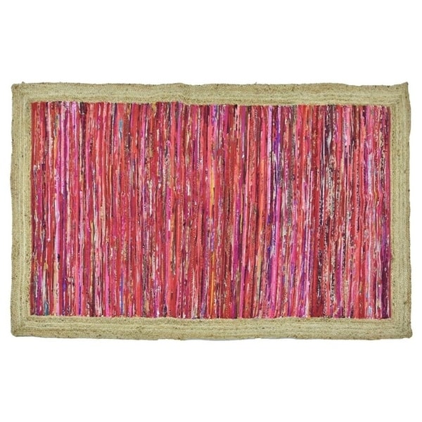 Handmade Red with Braided Border Rug (India) - 8'x10'. Opens flyout.
