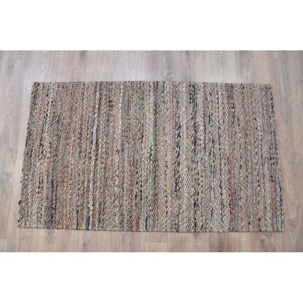 Handmade Jacquard Grey Jute Rug (India) - 3'x5'