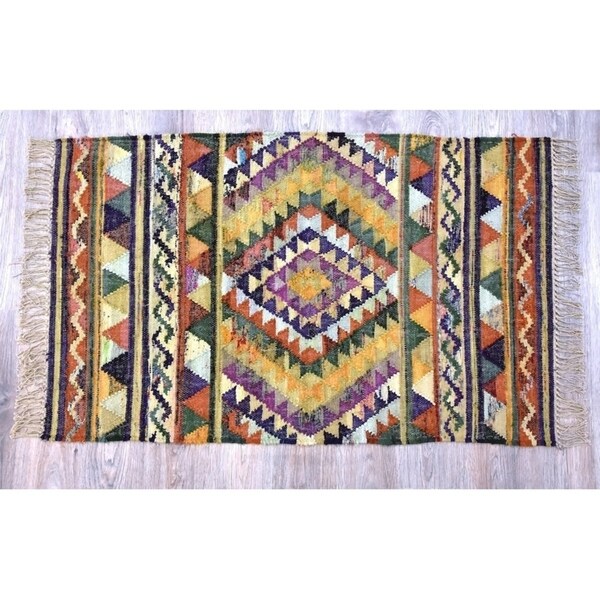 Handmade Southwestern Multi Cotton Rug (India) - 5'X8'