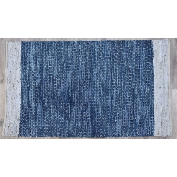 Handmade Navy Natural Leather and Jute Rug (India) - 5'X8'. Opens flyout.