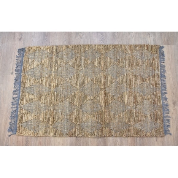 Handmade Natural Grey Jute and Cotton Rug (India) - 8'x10'. Opens flyout.