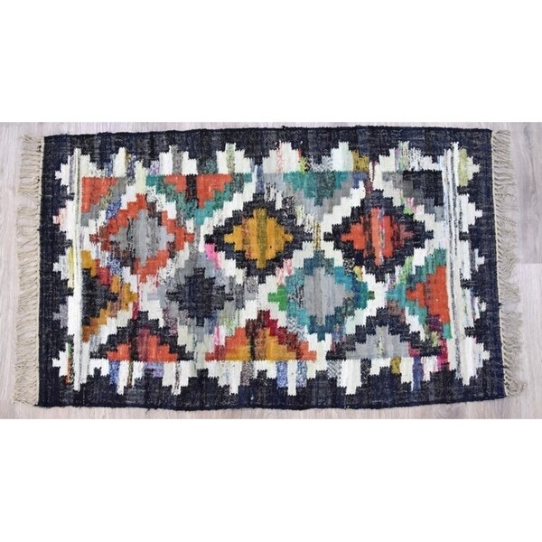 Handmade Kilim Blue Cotton Rug (India) - 8'x10'