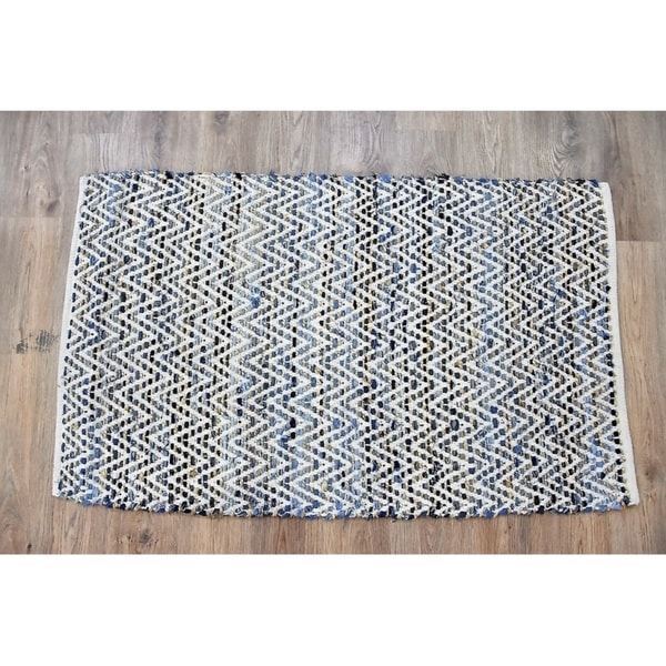 Handmade Denim Natural Cotton and Hemp Rug (India) - 5'X8'