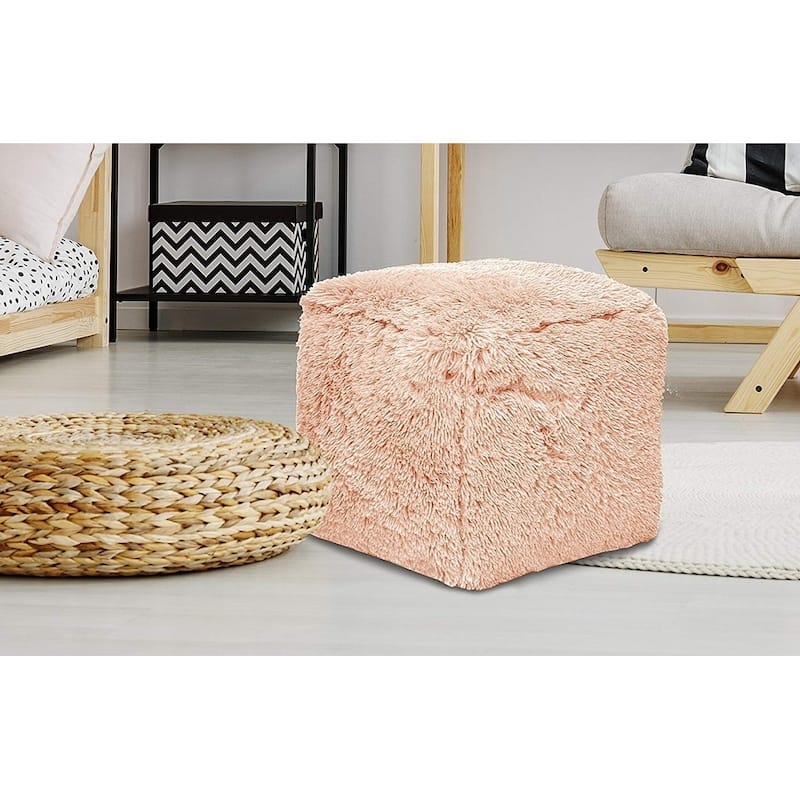 Blush Mongolian Faux Fur Pouf