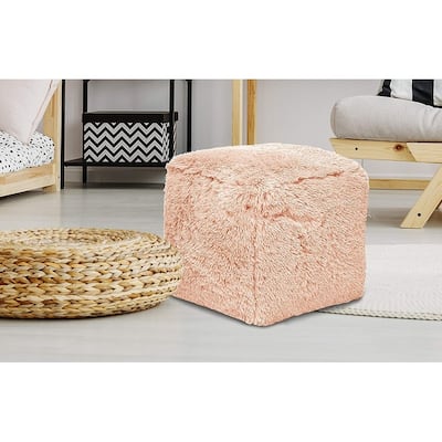 Blush Mongolian Faux Fur Pouf