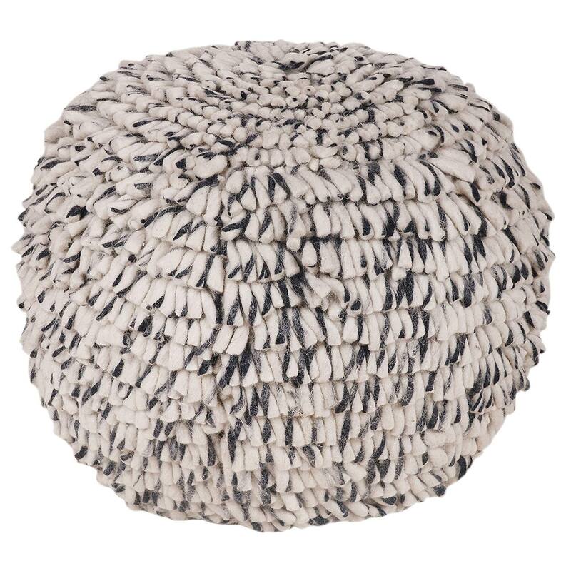 Navy and White Wool Swirled Texture Pouf