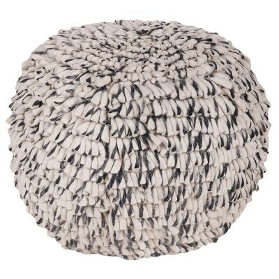 Navy and White Wool Swirled Texture Pouf