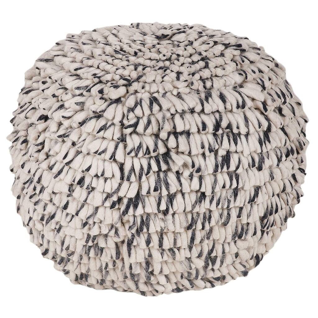 Navy and White Wool Swirled Texture Pouf