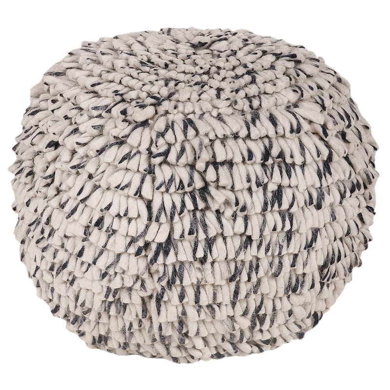 Navy and White Wool Swirled Texture Pouf