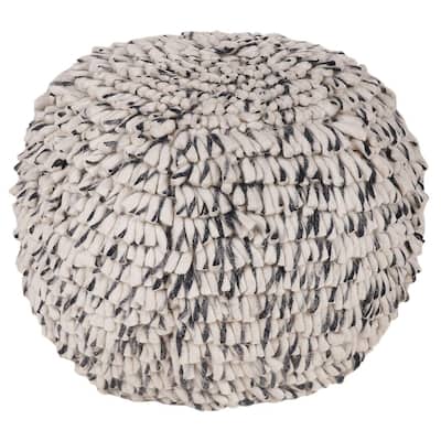 Navy and White Wool Swirled Texture Pouf