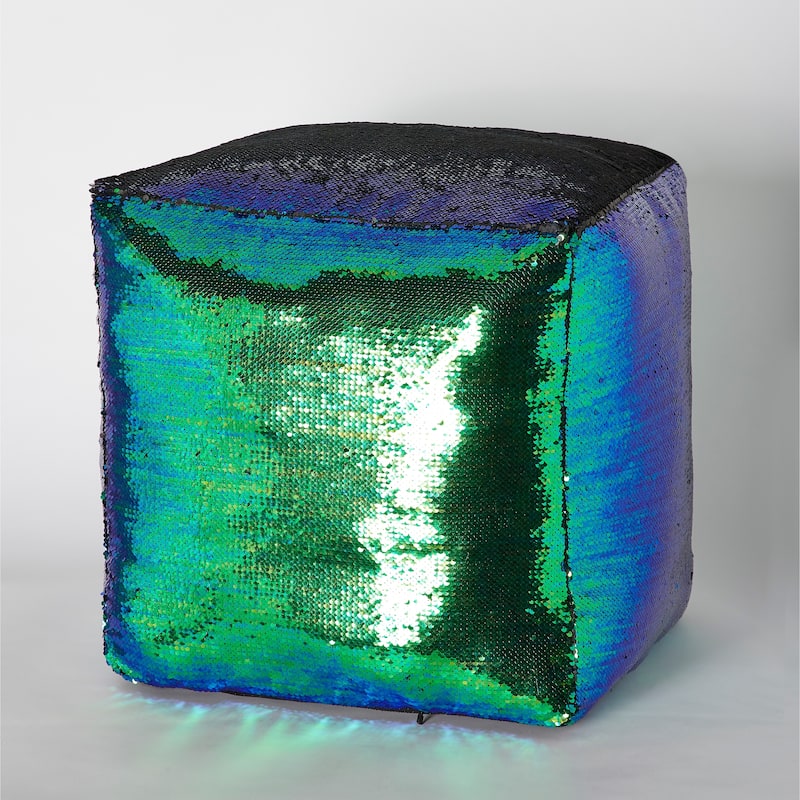 Reversible Sequin Mermaid Pouf - Blue