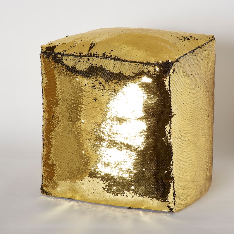 Reversible Sequin Mermaid Pouf - Gold