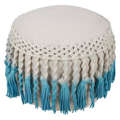 Macrame Pouf with Blue Ombre