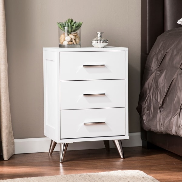 white 3 drawer bedside