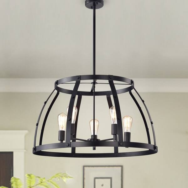 Shop Mydeer 5 Light Matte Black Strap Band Cage Chandelier