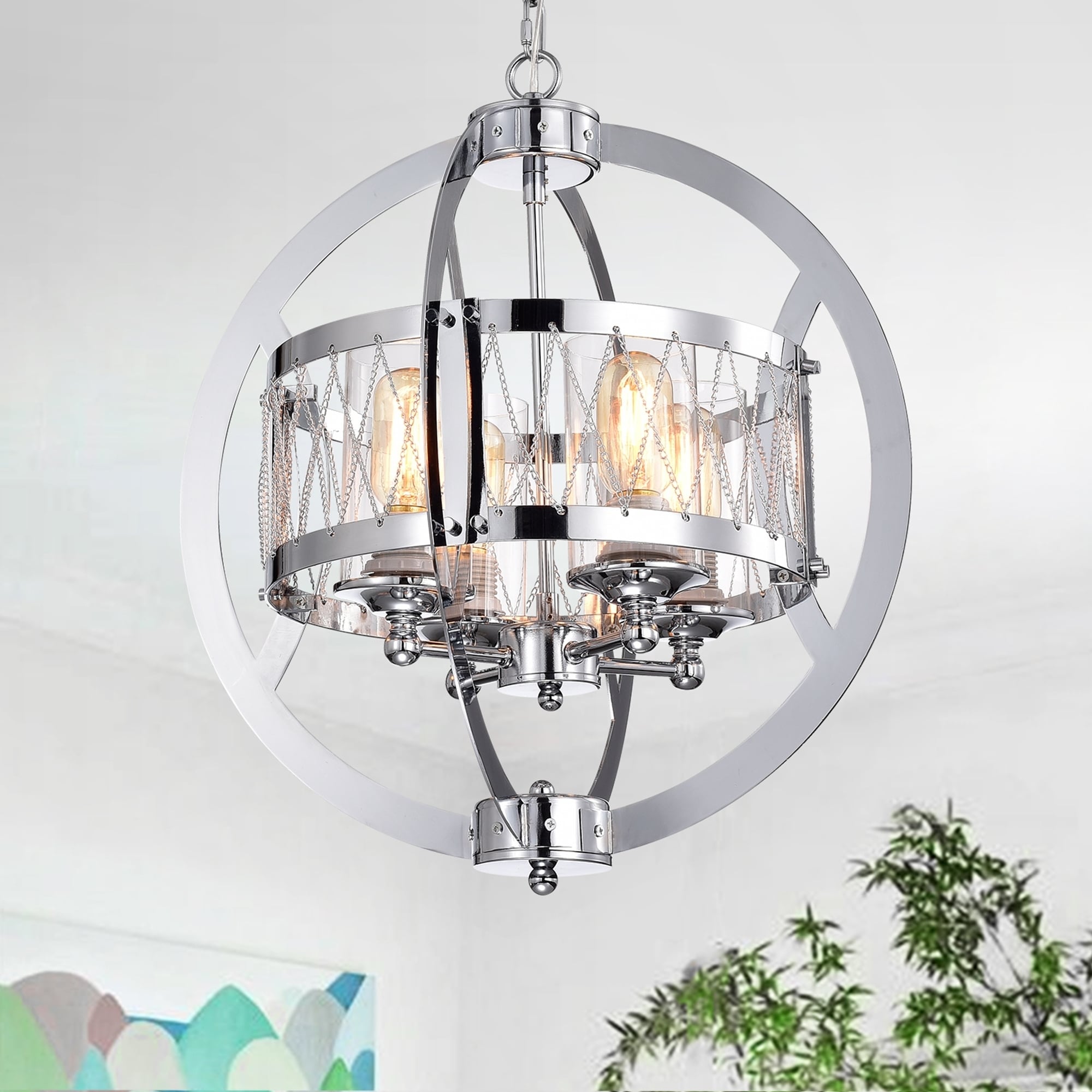 Spelbow 4 Light Chrome Globe Chandelier Includes Edison Spelbow 4 Light Chrome Globe Chandelier