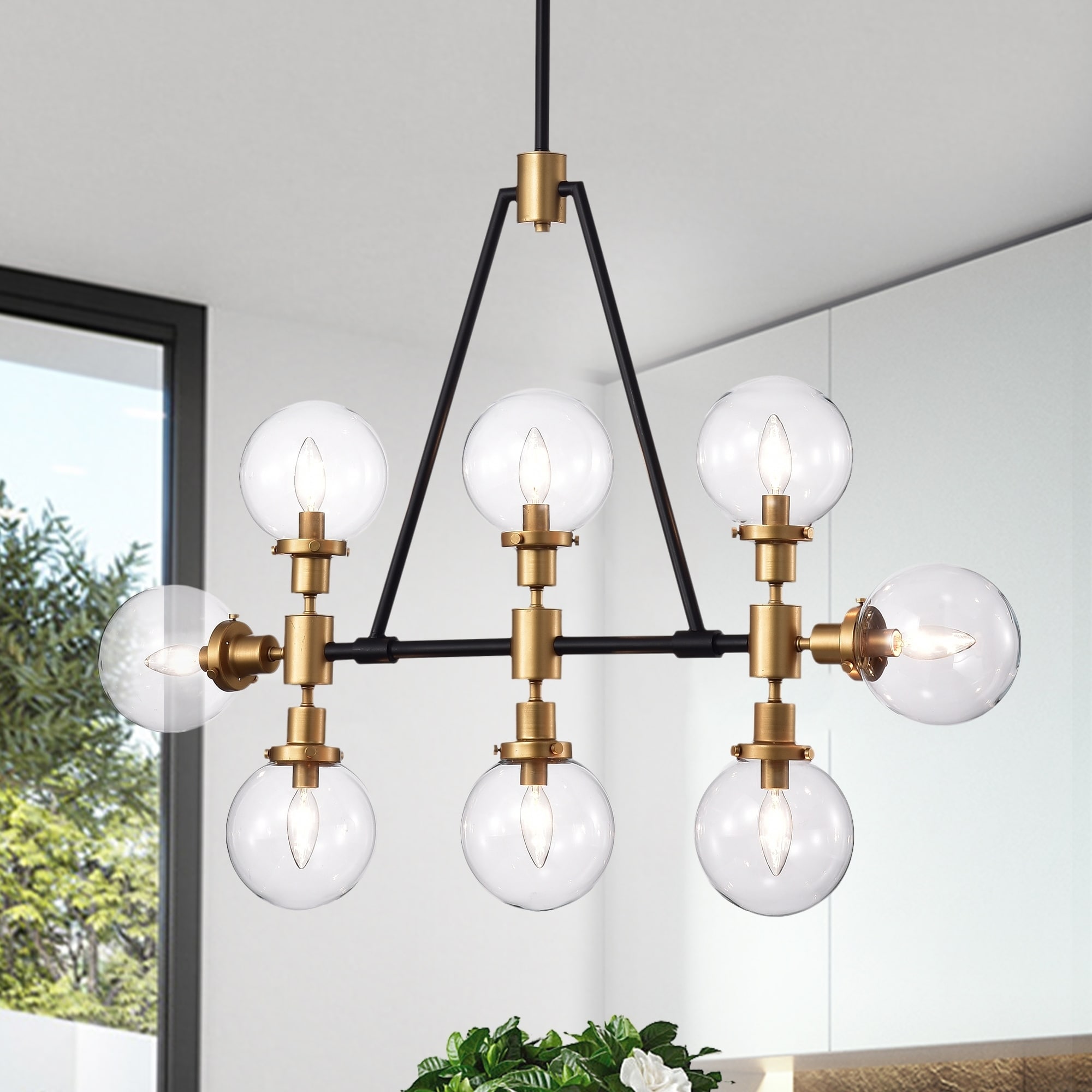 Warehouse of Tiffany Itstar 8-light Gold Chandelier with Clear Glass Globe Shades